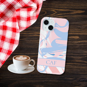 Monogramm Blau Weiß Rosa Marmor Wirbel  Case-Mate iPhone Hülle