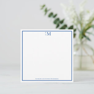 Monogramm Blau Weiße Elegante Hochzeit Mitteilungskarte