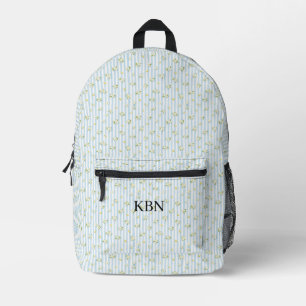 Monogramm Blau Weiße Streifen Zitronen Mittelmeer Bedruckter Rucksack