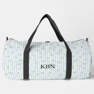 Monogramm Blau Weiße Streifen Zitronen Mittelmeer Duffle Bag