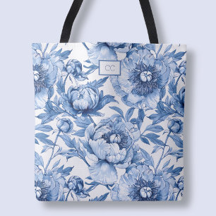 Monogramm Blaue Blumen Brautjungfer Blumen Einkauf Tasche