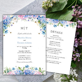 Monogramm Blaue Hortensien-Rand-Hochzeit Alles in Einladung