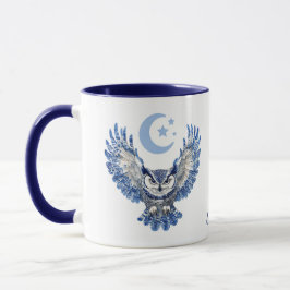 Monogramm Blaue Nacht-Eule und Mond Tasse