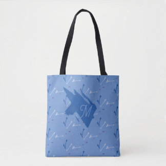 Monogramm Blaue Periwinkle Whimsical Grafik-Doodle Tasche