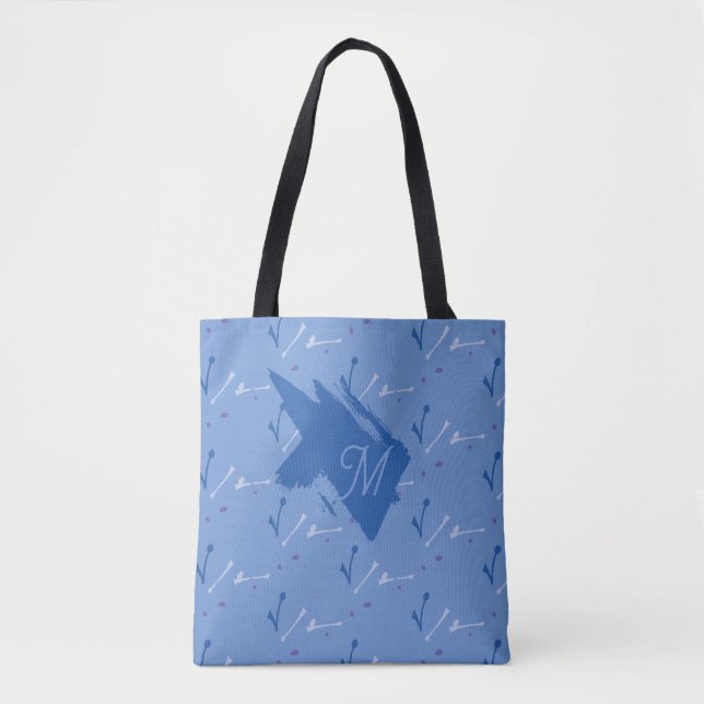 Monogramm Blaue Periwinkle Whimsical Grafik-Doodle Tasche (Vorderseite)