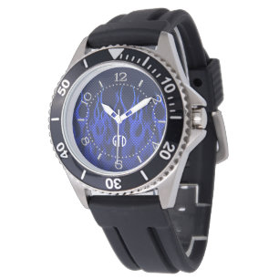 Monogramm blaue Racing-Flammen auf Carbon Fibre Pr Armbanduhr