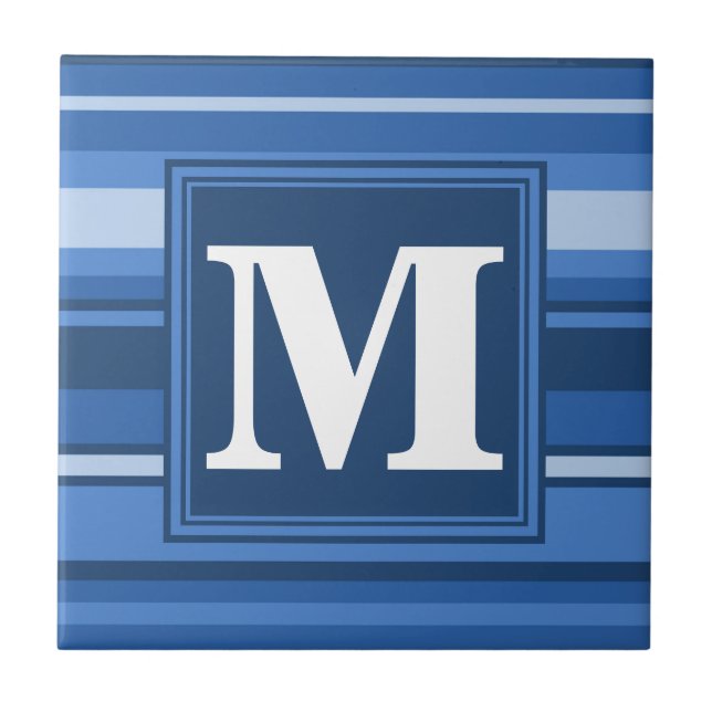 Monogramm blaue Streifen Fliese (Vorderseite)