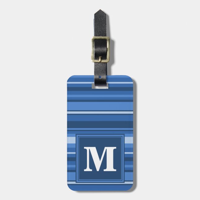 Monogramm blaue Streifen Gepäckanhänger (Vorderseite vertikal)