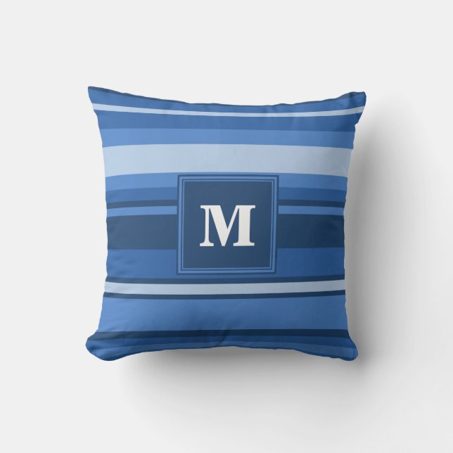 Monogramm blaue Streifen Kissen (Vorderseite)