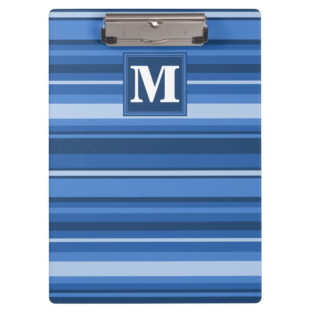 Monogramm blaue Streifen Klemmbrett (Vorderseite)