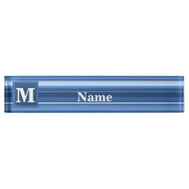 Monogramm blaue Streifen Namensplakette