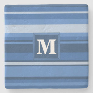 Monogramm blaue Streifen Steinuntersetzer
