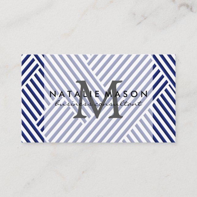  Monogramm | Blaue Streifen Visitenkarte (Vorderseite)