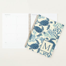 Monogramm Blaue und Cremeschildkröten Planer