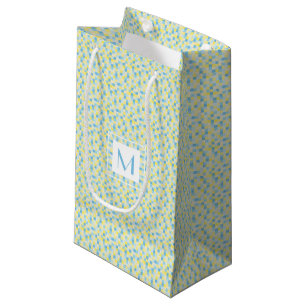Monogramm-blaue und gelbe Quadrat-kleine Kleine Geschenktüte