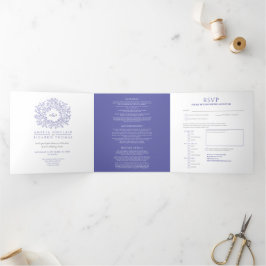Monogramm blaue und weiße Hochzeit Dreifach Gefaltete Einladung