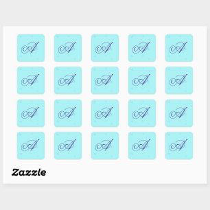 Monogramm blaue winzige Blumen Quadratischer Aufkleber