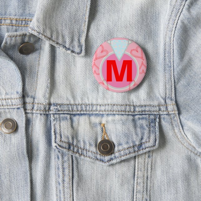 Monogramm Blauer Diamant Rote Herzen Button (Beispiel)