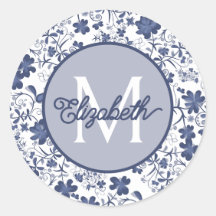 Monogramm Blauer Grau und Weiße Blütenblume