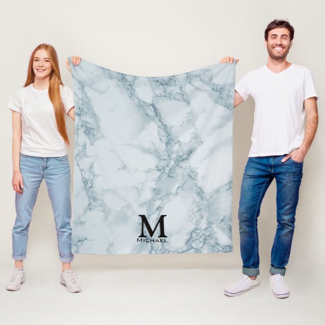 Monogramm Blauer Marmor Fleecedecke (Beispiel)