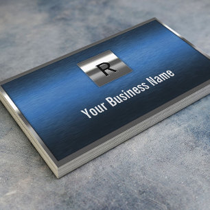 Monogramm Blauer Metallstreifen Visitenkarte