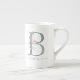 Monogramm Blauer Rosa Farbstoff Blumenzange Letter Prozellantasse