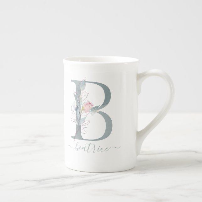 Monogramm Blauer Rosa Farbstoff Blumenzange Letter Prozellantasse (Rechts)