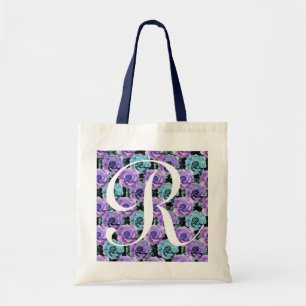 Monogramm-blauer Rosen-Taschen-Buchstabe R Tragetasche