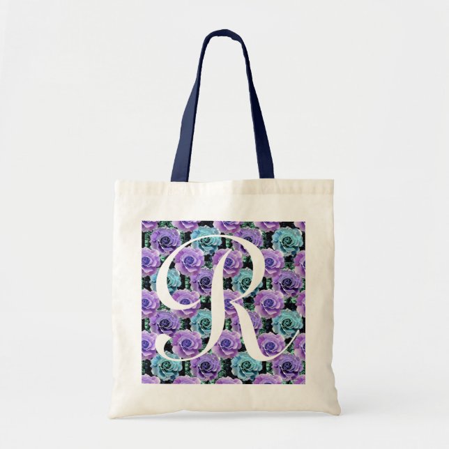 Monogramm-blauer Rosen-Taschen-Buchstabe R Tragetasche (Vorne)