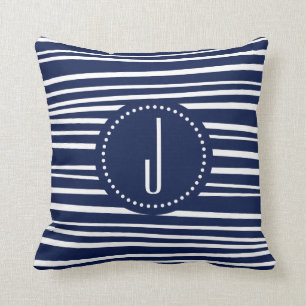 Monogramm-blauer Streifen-Wurfs-Kissen Kissen