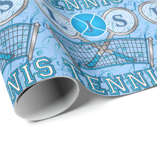 Monogramm-blauer Tennis-Sport-Entwurf Geschenkpapier