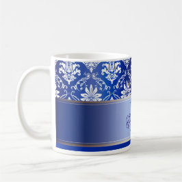 Monogramm-blauer und weißer Damast Kaffeetasse