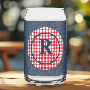 Monogramm Blaues Denim, roter weißer Kreisrahmen Dosenglas