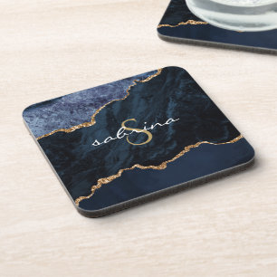 Monogramm Blaues Gold Achat Geode Getränkeuntersetzer