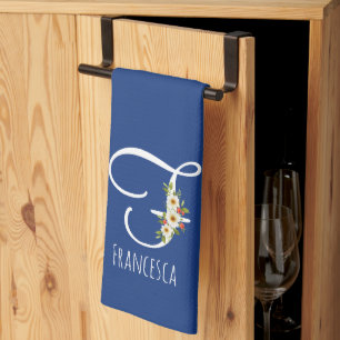Monogramm blaues Küchentuch als Einzugsgeschenk