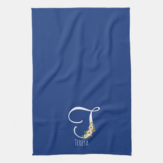 Monogramm blaues Küchentuch als Einzugsgeschenk (Vertikal)