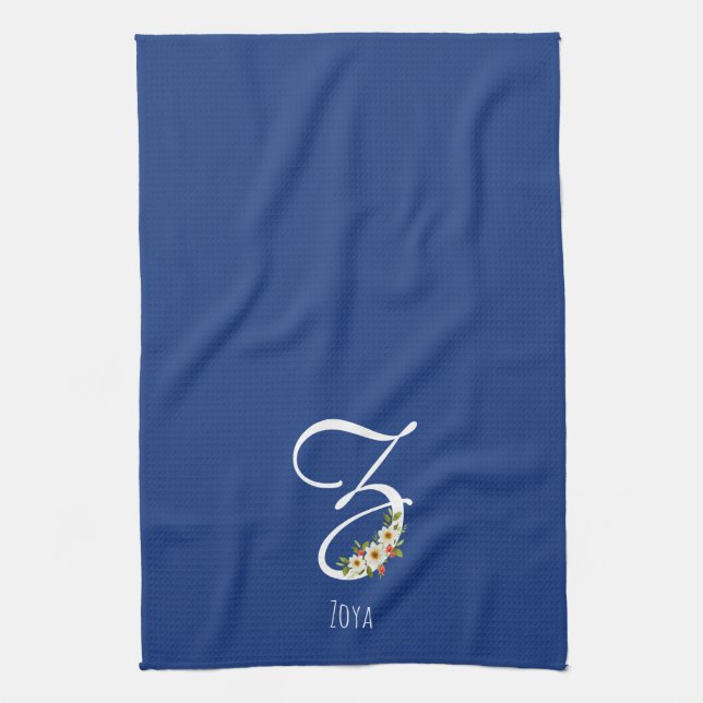 Monogramm blaues Küchentuch als Einzugsgeschenk (Vertikal)