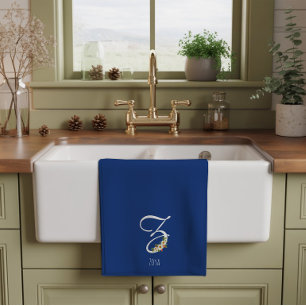 Monogramm blaues Küchentuch als Einzugsgeschenk