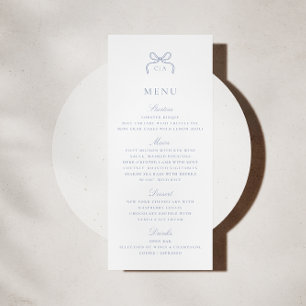 Monogramm Blaues Schleife Hochzeitsmenükarte Einladung