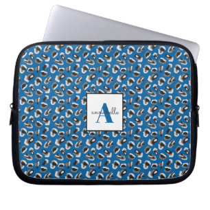 Monogramm Blaues Tier Leoparden Druck Personalisie Laptopschutzhülle