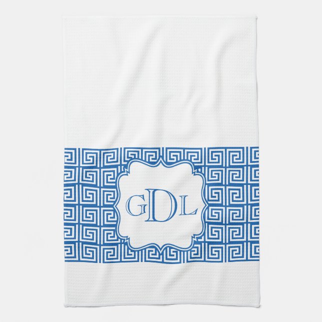 Monogramm-blaues u. weißes griechisches geschirrtuch (Vertikal)