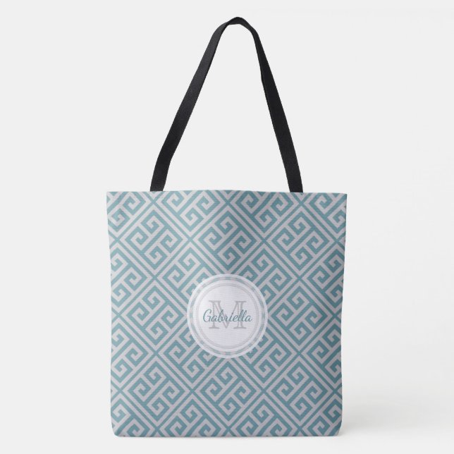 Monogramm-blaues und graues mutiges griechisches tasche (Vorderseite)