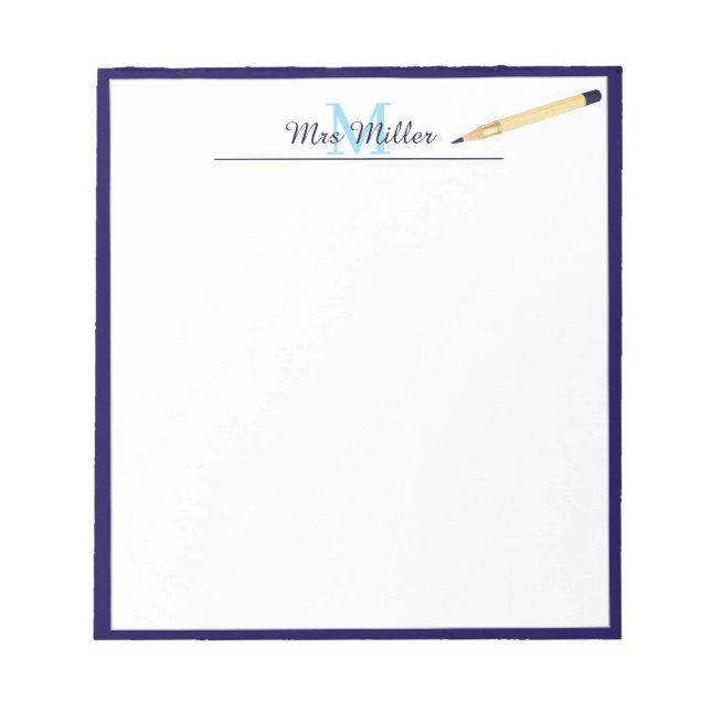 Monogramm Bleistift Personalisierter Lehrer Notizb Notizblock (Vorderseite)