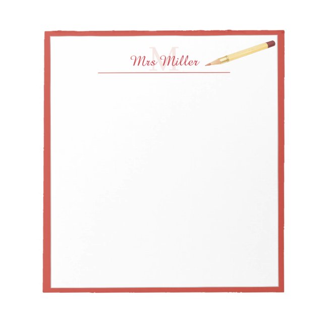 Monogramm Bleistift Personalisierter Lehrer Notizb Notizblock (Vorderseite)