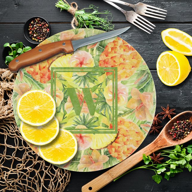 Monogramm Blume Ananas Schneidebrett (Von Creator hochgeladen)