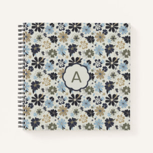 Monogramm Blume Blaues Tan-Olivenblumenmuster Notizbuch
