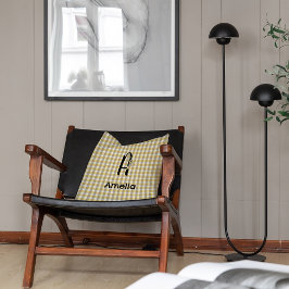 Monogramm-Blume Gingham-Graumuster Kissen