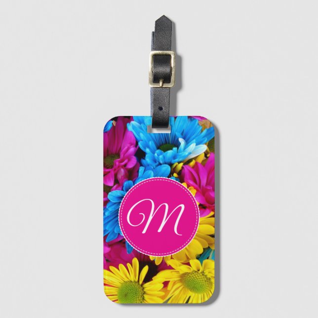 Monogramm-Blume in fluoreszierenden Farben Gepäckanhänger (Vorderseite Vertikal)
