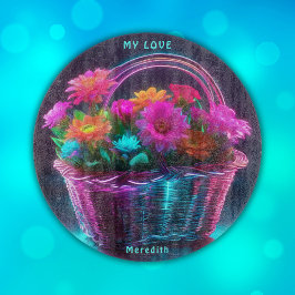 Monogramm Blume mit hellen Farben in einem Korb | Schneidebrett