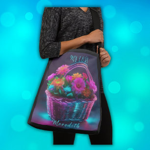 Monogramm Blume mit hellen Farben in einem Korb Tragetaschen Mit Langen Trägern